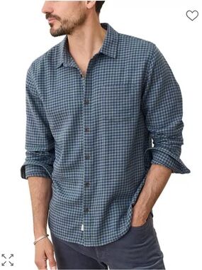Marine Layer Classic Stretch Selvage Shirt in Green/Navy - Large